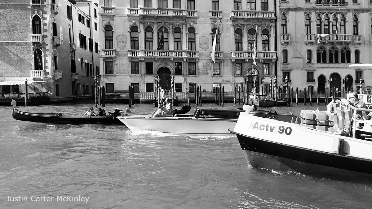 Cinematic Italy - Black and White - Three Methods of Water Transit in Venice - Gondola, Water Taxi, Ferry