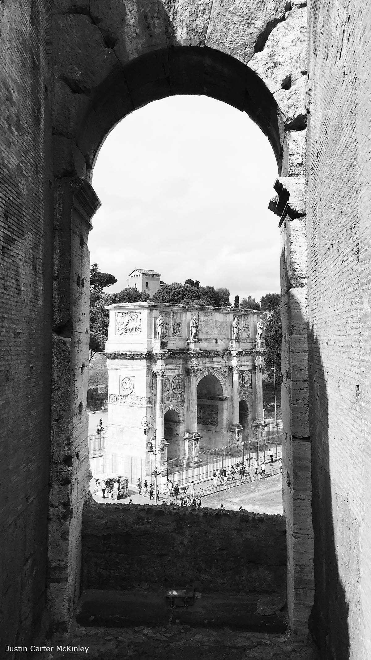 Cinematic Italy - Black and White - View of the Arch of Constantine From the Colosseum in Rome