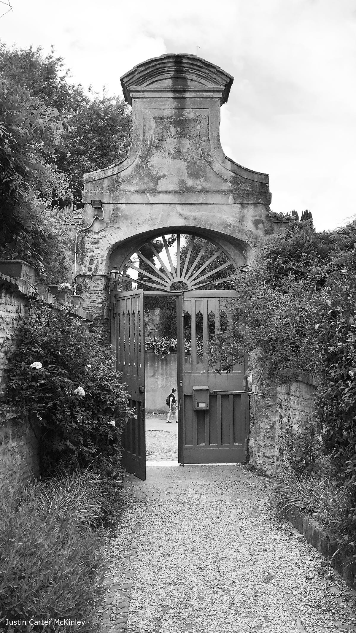 Cinematic Italy - Black and White - Doorway in the Gardens of the Roman Forum of Rome