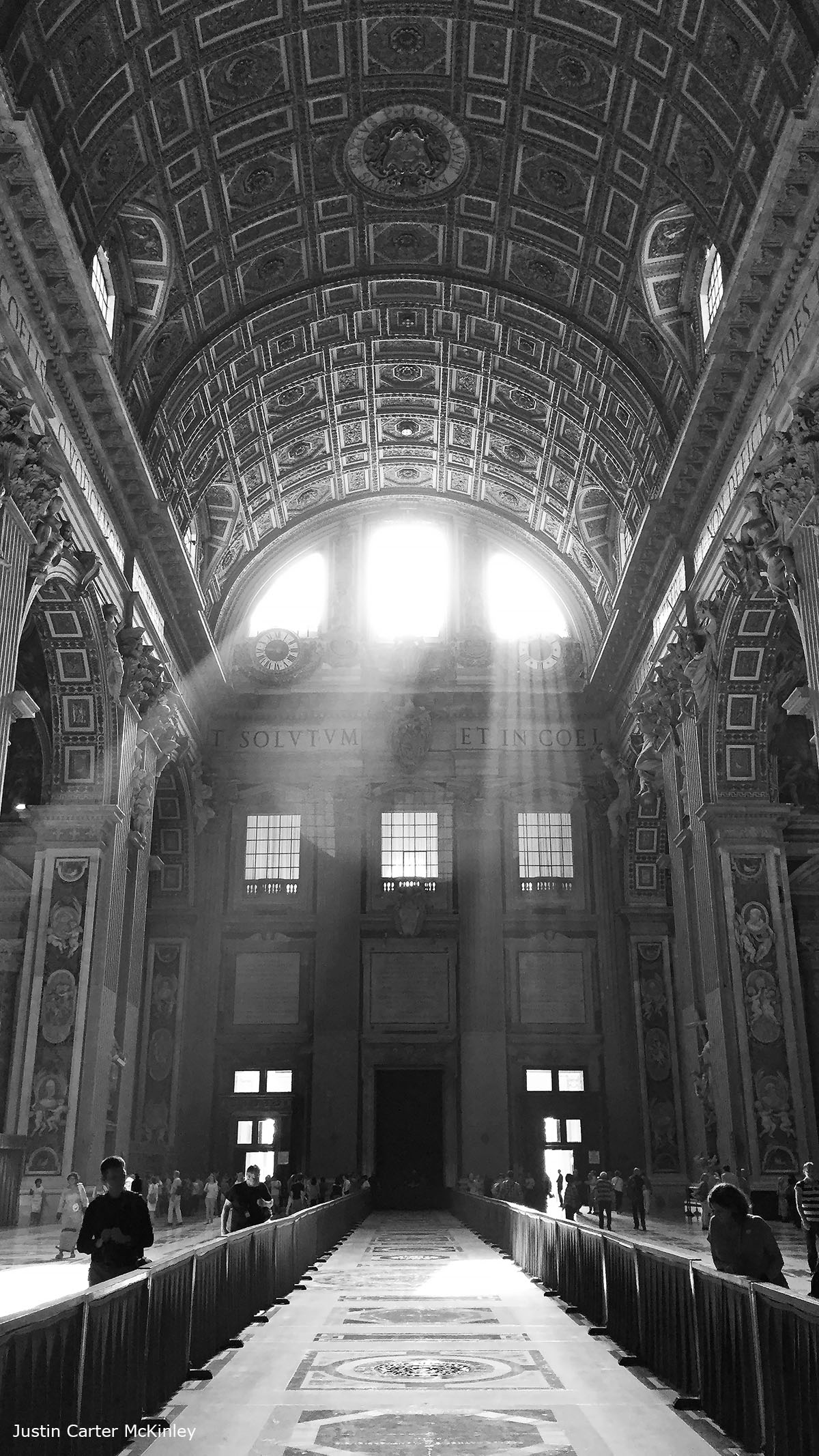 Cinematic Italy - Black and White - St. Peter's in Vatican City - Morning Sunbeams - Interior