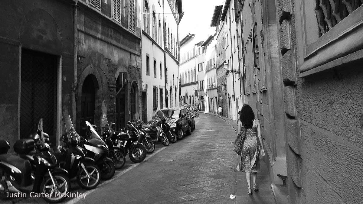 Cinematic Italy - Black and White - A Scooter-Lined Street in Florence